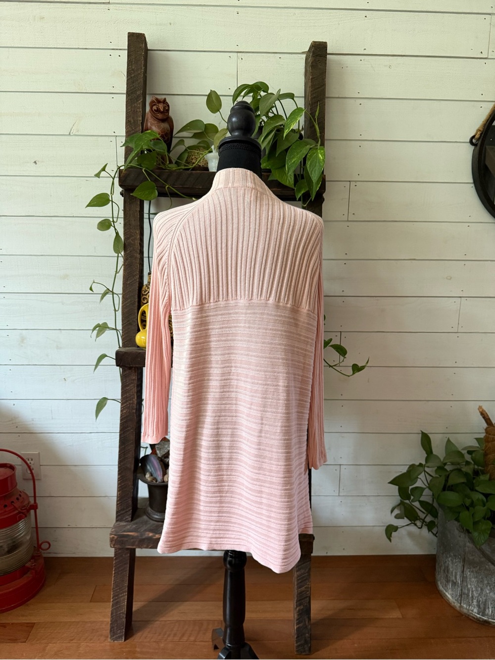 Talbots Pale Pink Open-Front Ribbed Cardigan - Picture 15 of 17